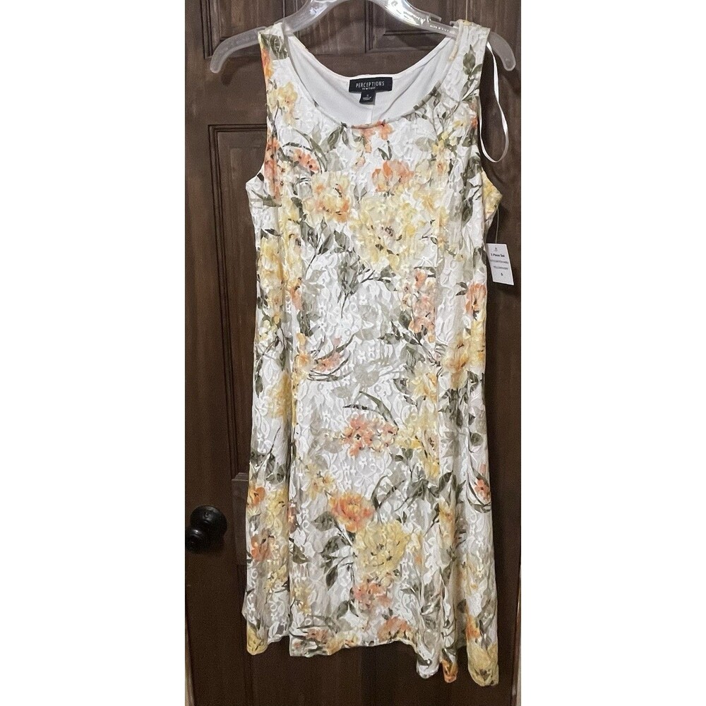 Size Small Perceptions New York Floral Print Lace Dress With 3/4 Sleeve Sweater - Picture 2 of 7